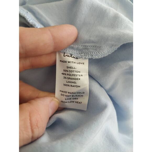 Lulus Size Large Blue Seersucker Short Sleeve Tie Front Bow Back Mini Dress - Picture 11 of 12